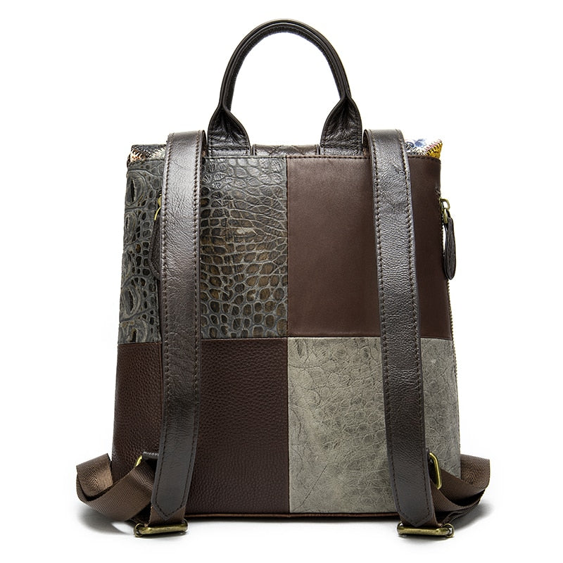 Sac à Dos Femme Multicolore Patchwork - Cuir Véritable - LDB-00468