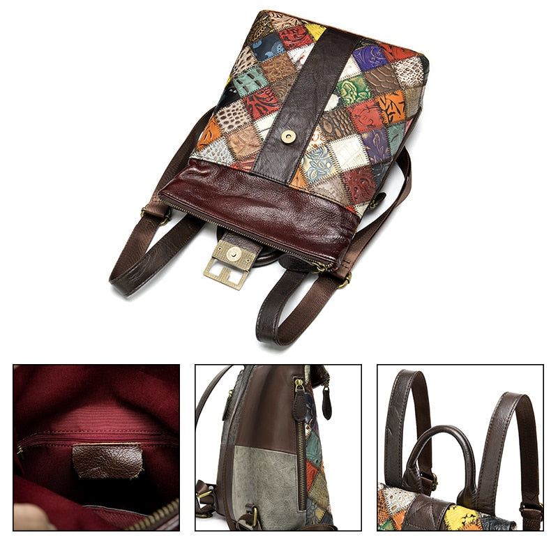 Sac à Dos Femme Multicolore Patchwork - Cuir Véritable - LDB-00468