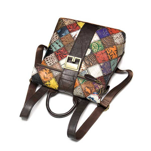 Sac à Dos Femme Multicolore Patchwork - Cuir Véritable - LDB-00468