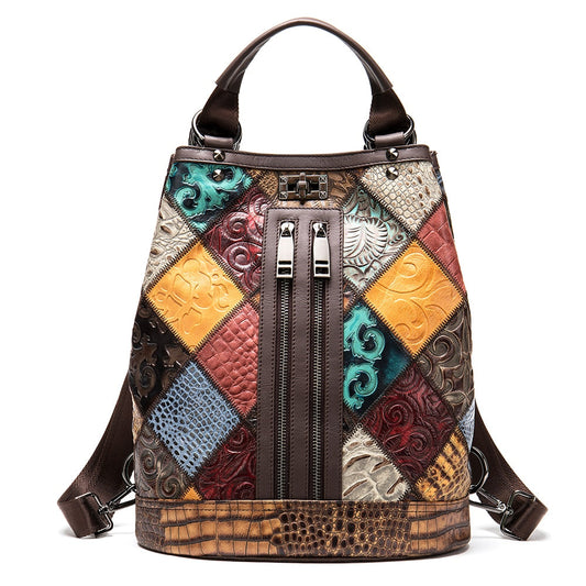 Sac à Dos Femme Convertible - Patchwork Unique - Cuir Véritable - LDB-00469